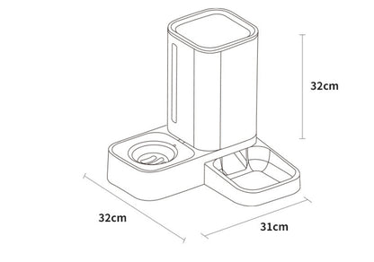 Dispensador automático con depósito de comida y agua para mascotas.